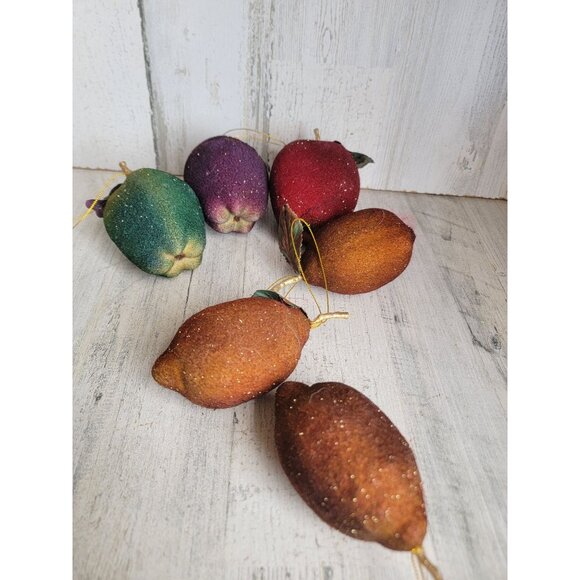 Felt realistic fruit lemon Apple glitter ornament Xmas set - Picture 6 of 6